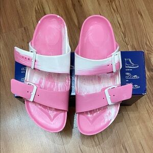 Birkenstock Pink and White Women's Slippers